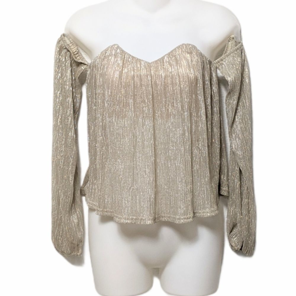 NWT 4SI3NNA Off the Shoulder Shimmer Top XS - Picture 2 of 10